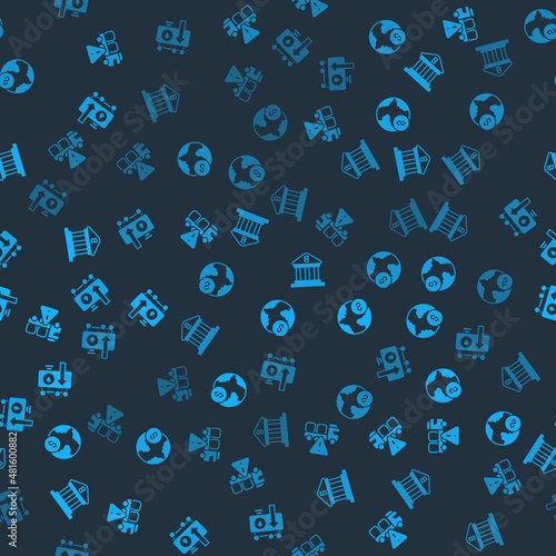 Set Stop delivery cargo truck, Global economic crisis, Bank building and Drop crude oil price on seamless pattern. Vector