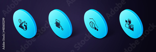 Set Isometric Employee dismissal, Dollar rate decrease, Calculation of expenses and Global economic crisis icon. Vector