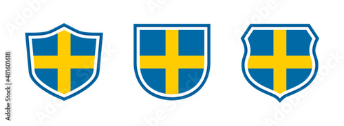 shields icon set with sweden flag isolated on white background. vector illustration