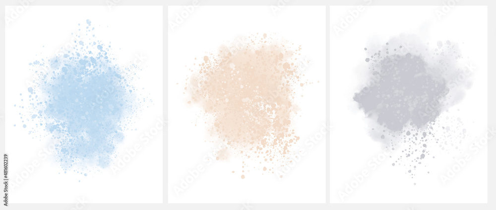 Set of 3 Delicate Abstract Watercolor Style Vector illustration with ...