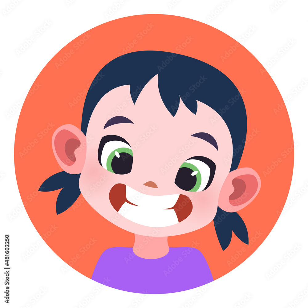 Happy girl avatar. Funny child profile picture