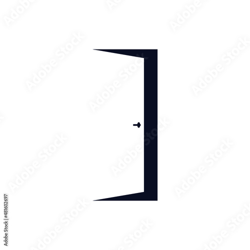 Door to darkness graphic icon. Door open outward symbol isolated on white background. Vector illustration