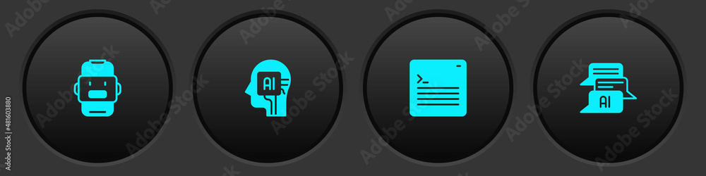 Set Chat bot, Humanoid robot, Web developer programming code and icon. Vector Set Chat bot, Humanoid robot, Web developer programming code and icon. Vector