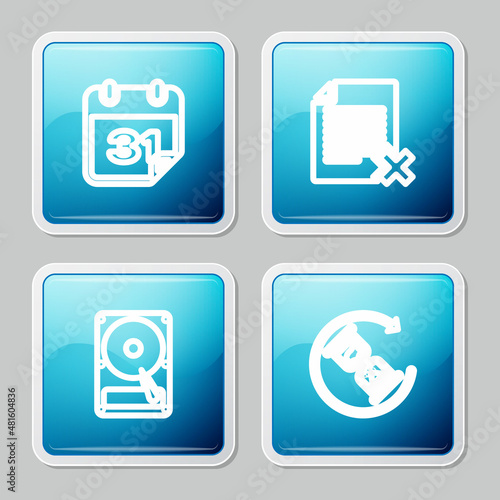 Set line Calendar, Delete file document, Hard disk drive HDD and Waiting icon. Vector