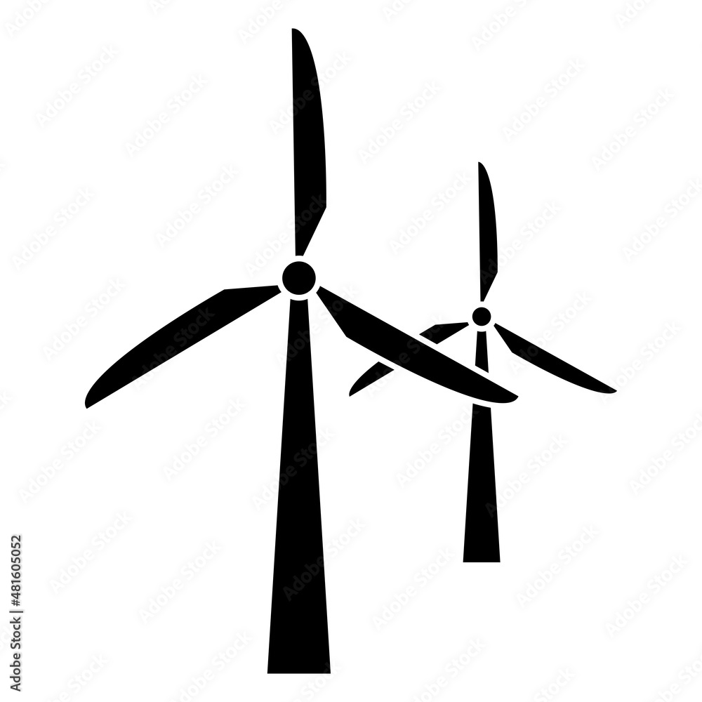 Wind turbines icon. Wind power plant. Alternative energy industry. Renewable and clean energy. Electricity generation Wind turbines icon. Wind power plant. Alternative energy industry. Renewable and clean energy. Electricity generation