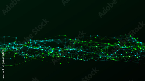 Fototapeta Naklejka Na Ścianę i Meble -  Abstract geometric background with connecting points and lines. Abstract green digital dynamic wave concept. Network concept. Big data complex with compounds. 3D rendering.