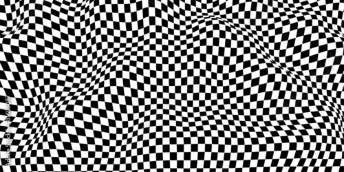 Wavy chess board. Chessboard concept. Wave distortion effect. Vector illustration.