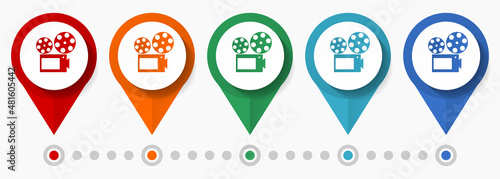 Video, cinema concept vector icon set, flat design pointers, infographic template