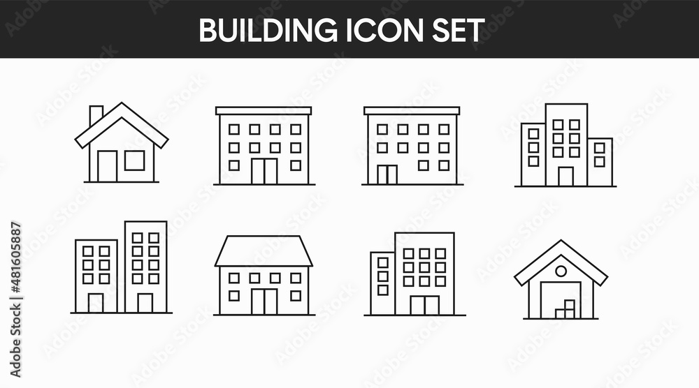 Building Icon Set. Vector linear editable set of illustrations