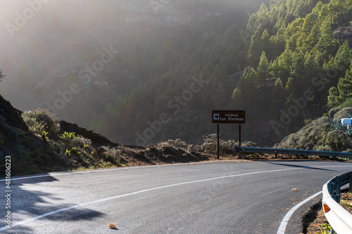 The sign Caldera Los Marteles means the viewpoint of Caldera Los Marteles peak, Gran Canaria, Spain photo