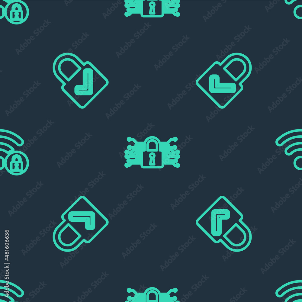 Set line Cyber security, Lock and check mark and Wifi locked on seamless pattern. Vector Set line Cyber security, Lock and check mark and Wifi locked on seamless pattern. Vector