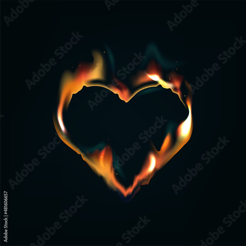 Realistic burning heart vector illustration. © Vika art