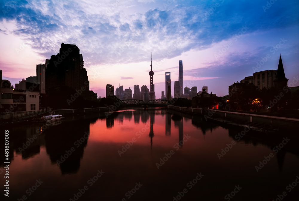The colorful picture of Lujiazui at sunrise in Shanghai. The colorful picture of Lujiazui at sunrise in Shanghai.