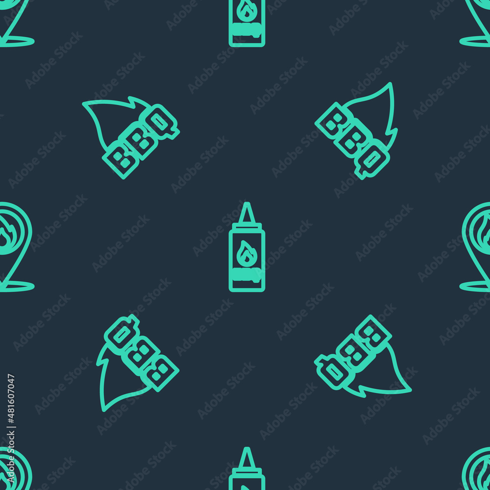 Set line Ketchup bottle, Barbecue fire flame and Location with on seamless pattern. Vector Set line Ketchup bottle, Barbecue fire flame and Location with on seamless pattern. Vector