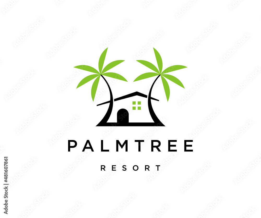 Palm tree resort house logo icon design template flat vector