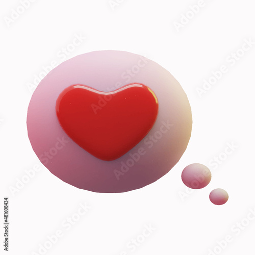 3d social media notification neon light like heart icon in pink speech bubble icon