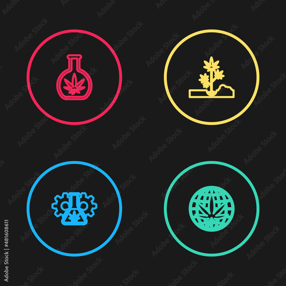 Set line Test tube with marijuana, Legalize, Planting and icon. Vector Set line Test tube with marijuana, Legalize, Planting and icon. Vector