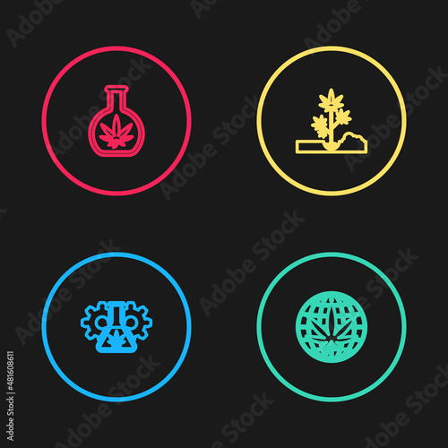Set line Test tube with marijuana, Legalize, Planting and icon. Vector