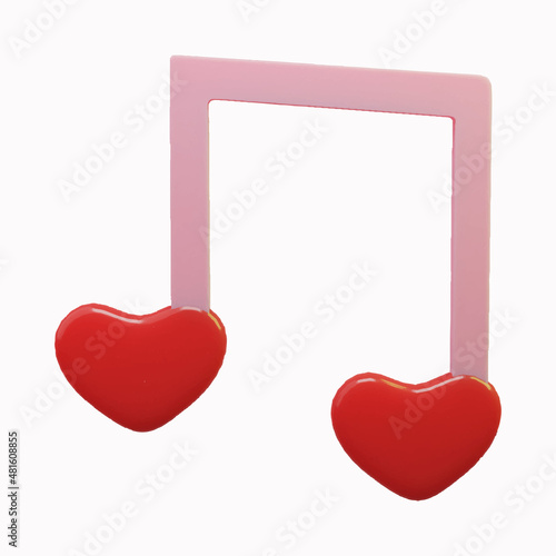 Musical 3D note for Valentine's Day. Vector illustration