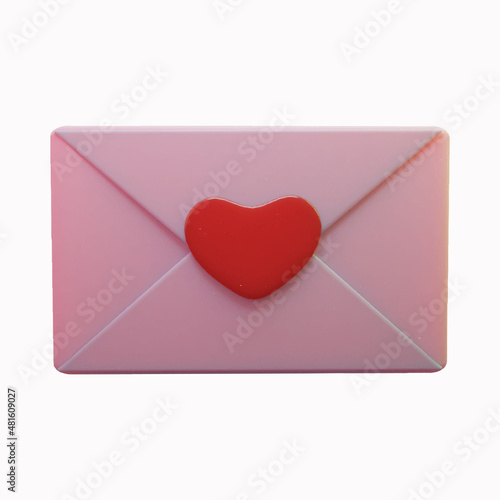 open love letter, sweet pink envelope with 3d heart shape realistic for valentine's day greeting card,