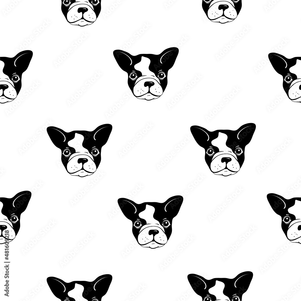 French bulldog seamless pattern, wrapping paper, fabrik print. Vector  illustration. Hand drawn funny dogs Stock Vector | Adobe Stock