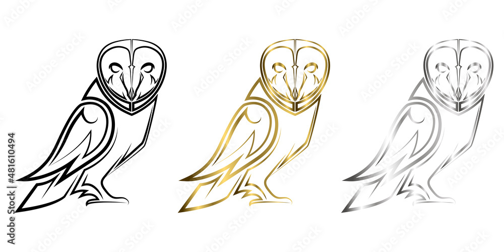 Φωτογραφία Three color black gold and silver line art of owl Good use for symbol mascot ico