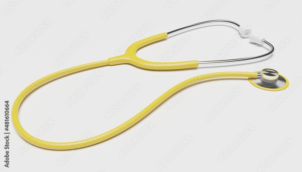 3D-Illustration of a yellow stethoscope, cgi render image