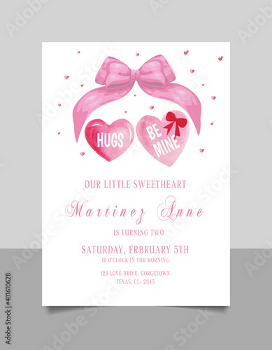 Editable Valentines Day Brunch Invitation, Pink Red hearts watercolor invite, Hearts invitation for Valentine's day,  Girls Night Invitation