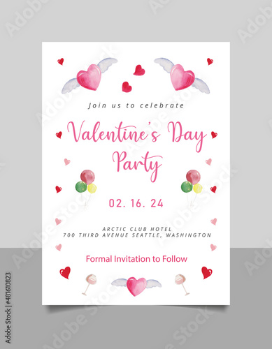 Editable Valentines Day Brunch Invitation, Pink Red hearts watercolor invite, Hearts invitation for Valentine's day,  Girls Night Invitation