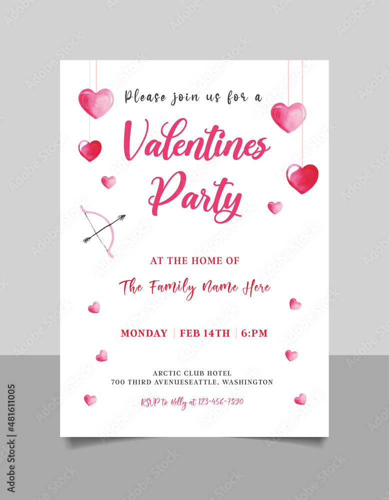 Fototapeta premium Valentines Day Party Invitation | Valentine Birthday Invitation | Sweetheart First Birthday Invite | Party Invite | Kids Valentines party