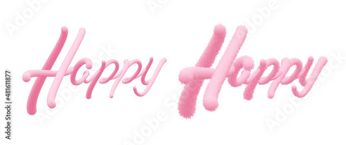 Fluffy and smooth 3d letters word happy pink gradient