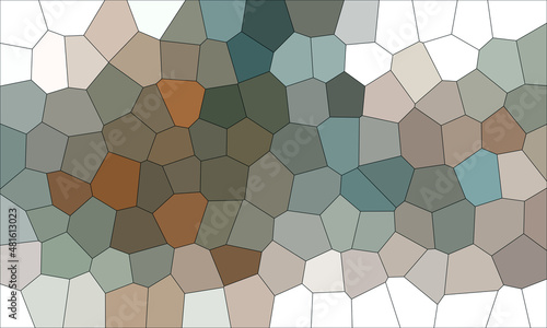 Muted gray turquoise khaki polygons organized in white empty cells in balanced pattern. Stylish geometric texture or background. Patchwork inspired. Great as print, wallpaper, decoration or cover. 