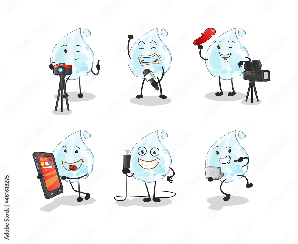 milk drop technology group character. cartoon mascot vector