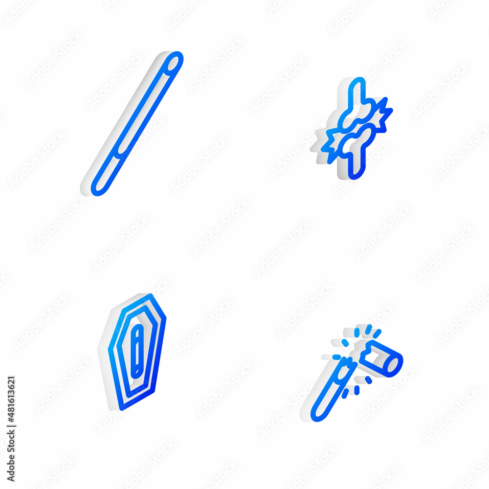Set Isometric line Joint pain, knee pain, Cigarette, Death from smoking and Broken cigarette icon. Vector Set Isometric line Joint pain, knee pain, Cigarette, Death from smoking and Broken cigarette icon. Vector