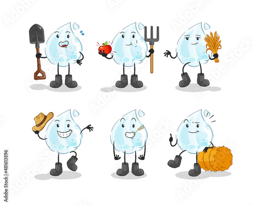 milk drop farmer group character. cartoon mascot vector
