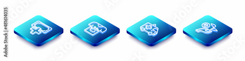 Set Isometric line Donation and charity, Animal volunteer, Ambulance car and Leaf in hand icon. Vector