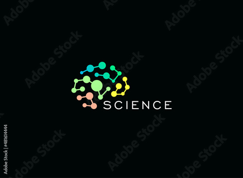 Smart brain logo concept for psychology, education, medicine, MRI research, mental health technology symbol. Brainstorm vector logotype. Abstract dots label. Vector illustration