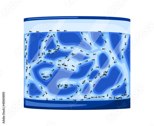 Set ant farms isolated on white background. Formicaria from gel. Ants in tunnels moving into terrarium.