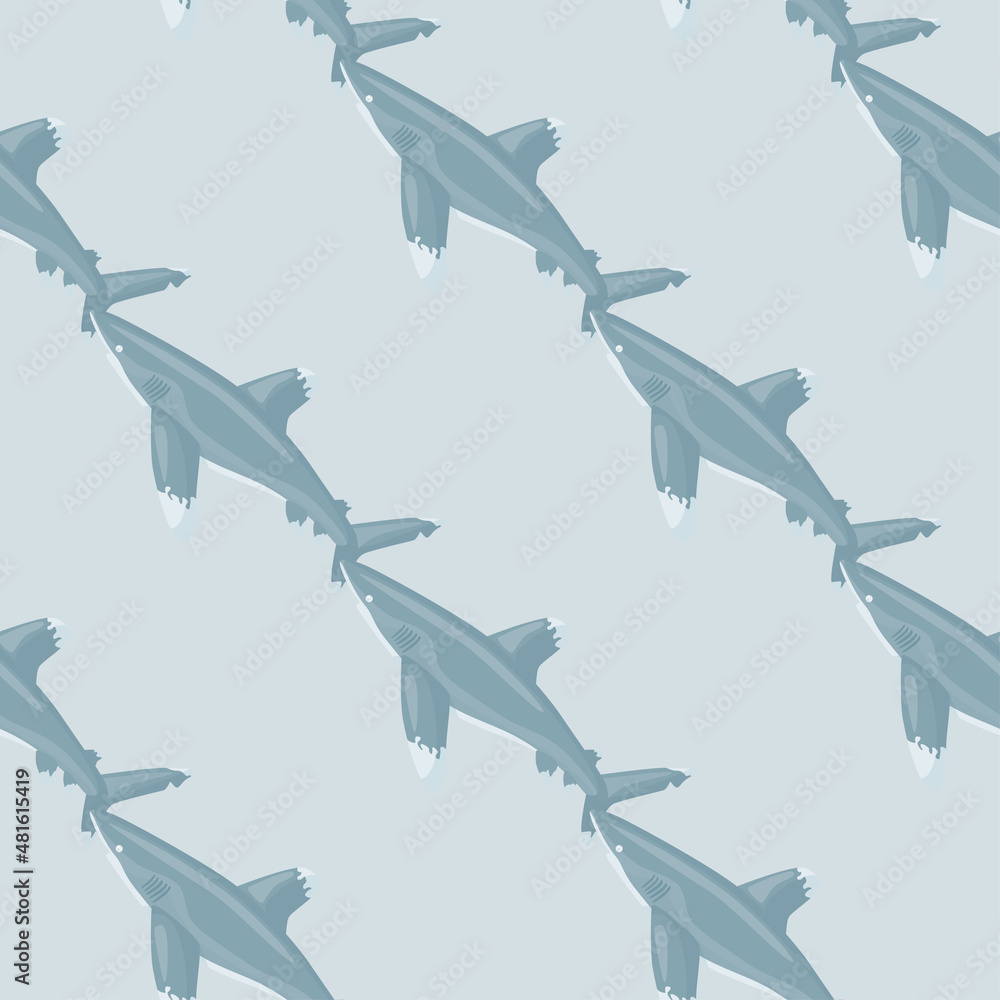 Oceanic whitetip shark seamless pattern in scandinavian style. Marine animals background. Vector illustration for children funny textile. Oceanic whitetip shark seamless pattern in scandinavian style. Marine animals background. Vector illustration for children funny textile.