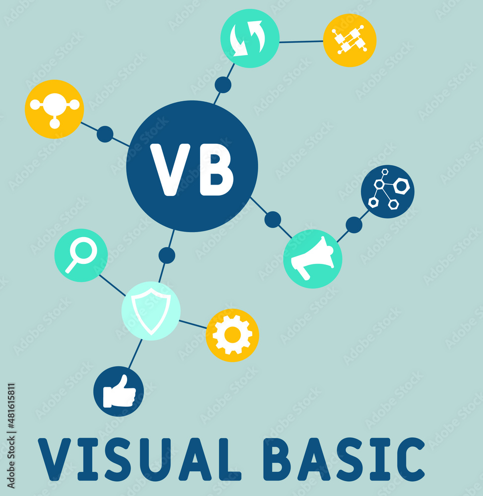 VB - Visual Basic acronym. business concept background. vector illustration concept with keywords and icons. lettering illustration with icons for web banner, flyer, landing pag VB - Visual Basic acronym. business concept background. vector illustration concept with keywords and icons. lettering illustration with icons for web banner, flyer, landing pag