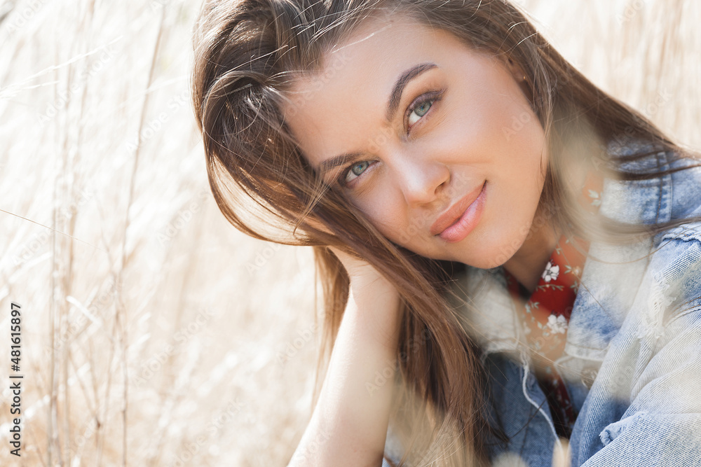 Closeup portrait of young beautiful woman outdoors. Attractive female on neutral background. Closeup portrait of young beautiful woman outdoors. Attractive female on neutral background.