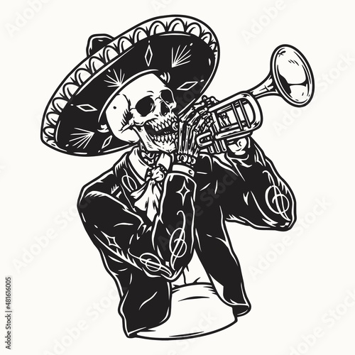 Monochrome icon of musician playing trumpet
