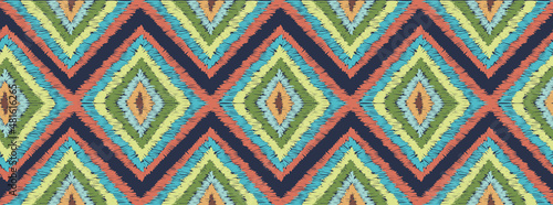 Geometric folklore ornament. Seamless striped embroidery pattern.