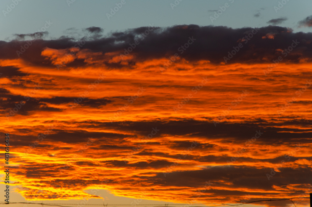 Fototapeta premium Bright orange clouds at sunset, like lava.