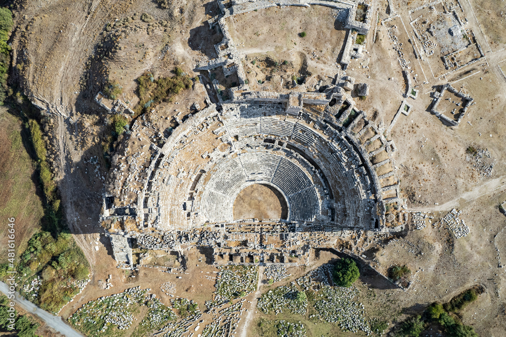 Ruins of ancient greek amphitheater at Miletus on the western coast of Anatolia, Turkey
