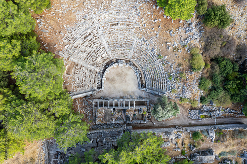 Aerial drone view of Temple of Athena Polias in the Ancient Priene, Aydin Province, Turkey photo