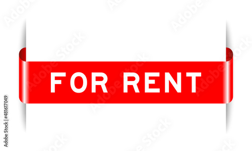 Red color inserted label banner with word for rent on white background