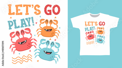 Cute crab friends tee designs concept