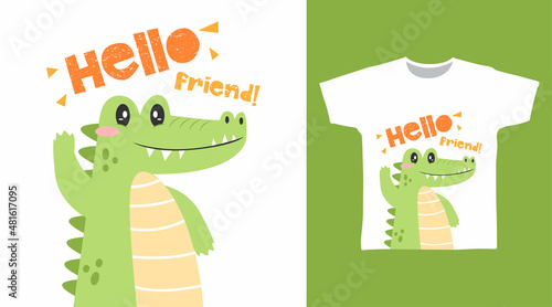 Cute crocodile friend tee designs concept