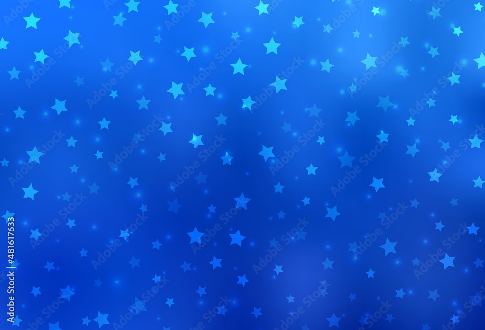 Light BLUE vector background with xmas snowflakes, stars.